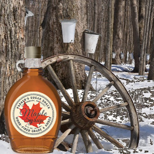 Étiquette de sirop d'érable au bois avec feuille d
