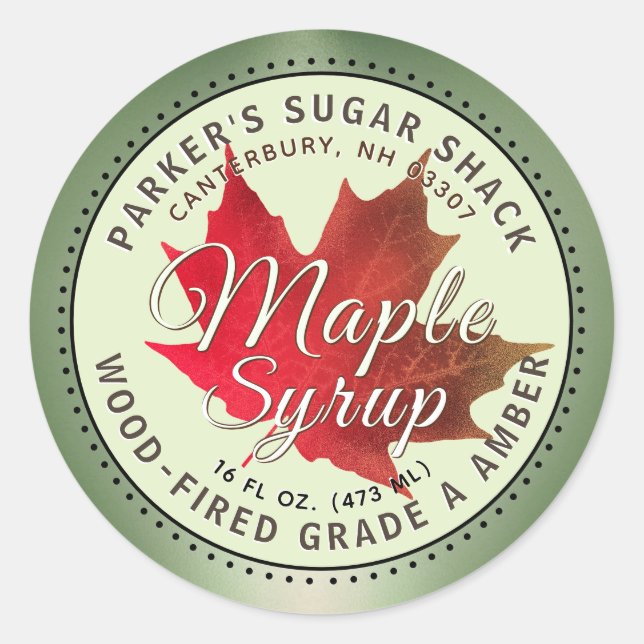Étiquette de sirop d'érable au bois Feuille d'érab (Devant)