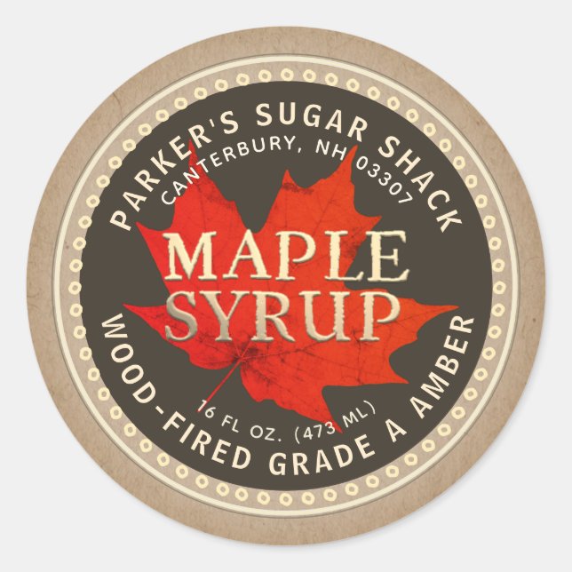 Étiquette de sirop d'érable au bois Kraft Feuille  (Devant)