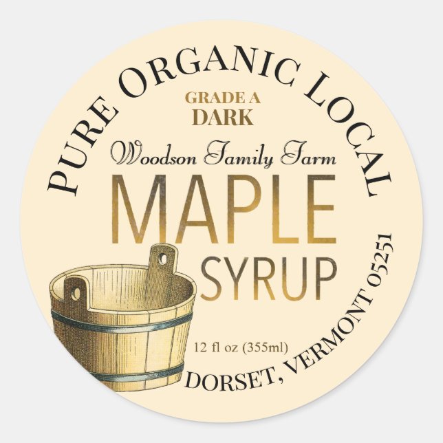 Étiquette de sirop d'érable local biologique à Buc (Devant)