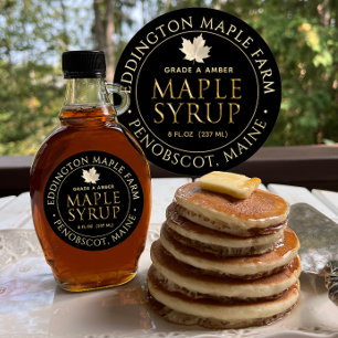 Étiquette de sirop d'érable noir avec feuille d'ér