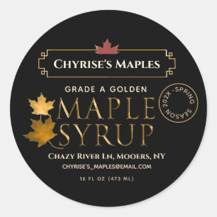 Étiquette de sirop d'érable noir avec feuille et d