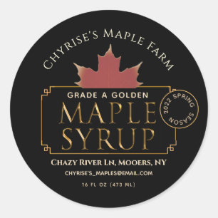 Étiquette de sirop d'érable noir avec feuille et d