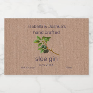 Étiquette de Sloe Gin sur papier couleur Kraft