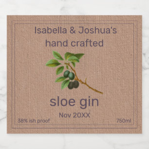 Étiquette de Sloe Gin sur papier couleur Kraft