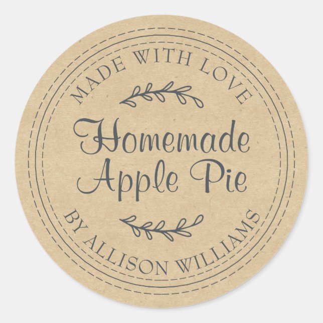 Étiquette de tarte aux pommes Kraft Rustic Script (Devant)