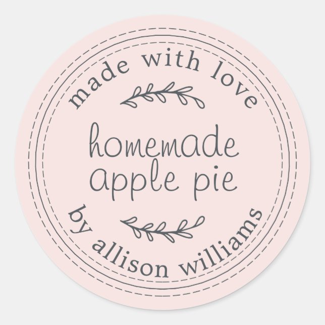 Étiquette de tarte aux pommes maison rustique rose (Devant)