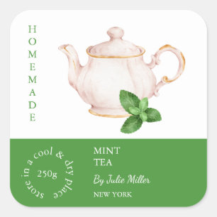 Étiquette de thé à la menthe théière
