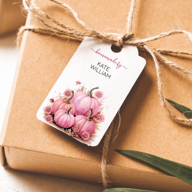 Étiquette de thème d'automne rose pour objets fait (Créateur téléchargé)