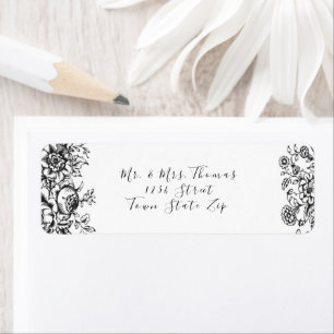 Étiquette de toile florale élégant noir et blanc