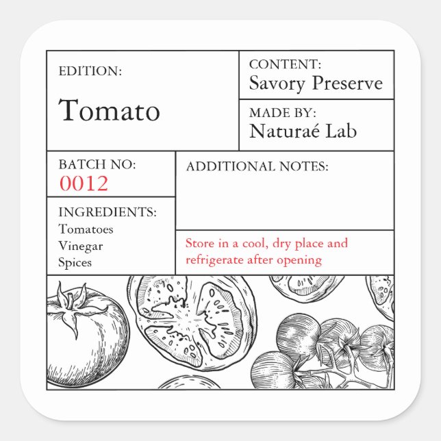Étiquette de tomate noir et blanc (Devant)