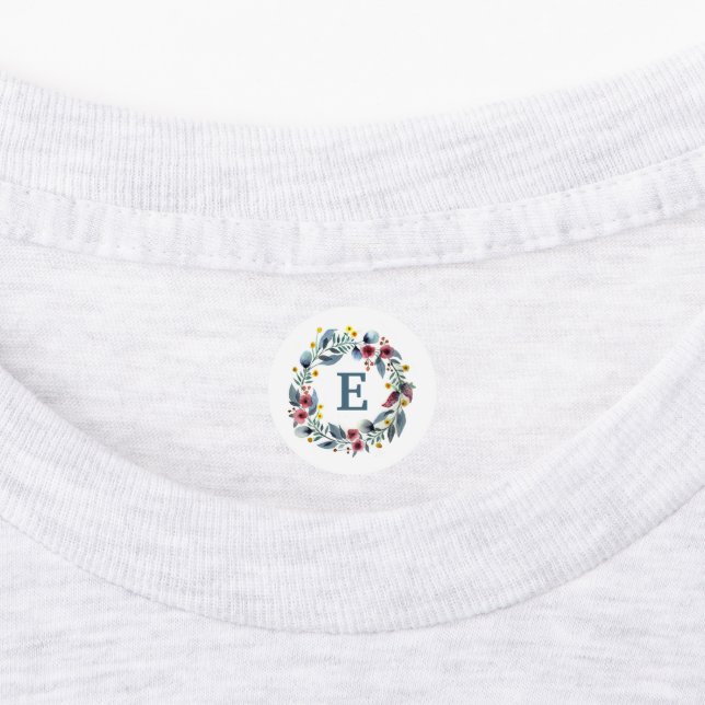 Étiquette de vêtements rose gris monogramme encadr (Apposé)