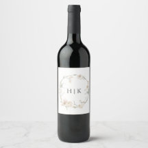 Étiquette de vin à monogramme floral aquarelle élé