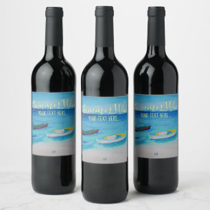 Étiquette de vin Blue, Turquoise Drifboat
