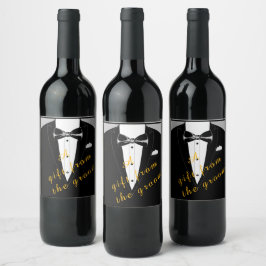 Étiquette de vin cadeau smoking et nœud papillon