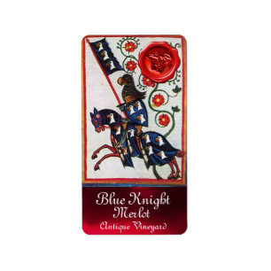 ÉTIQUETTE DE VIN CHEVAL CHEVAL BLEU KNIGHT, SCEAU 