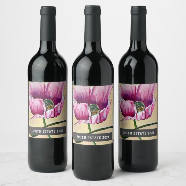 étiquette de vin d'art de l'aquarelle rose Abstrai (Bouteilles)