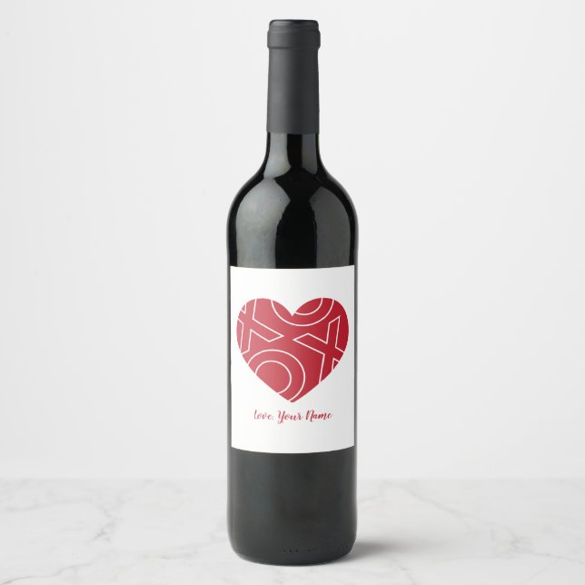 Étiquette de vin de coeur Kiss Hugs (Devant)