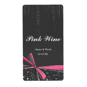 Étiquette de vin de fête avec nœud rose scintillan