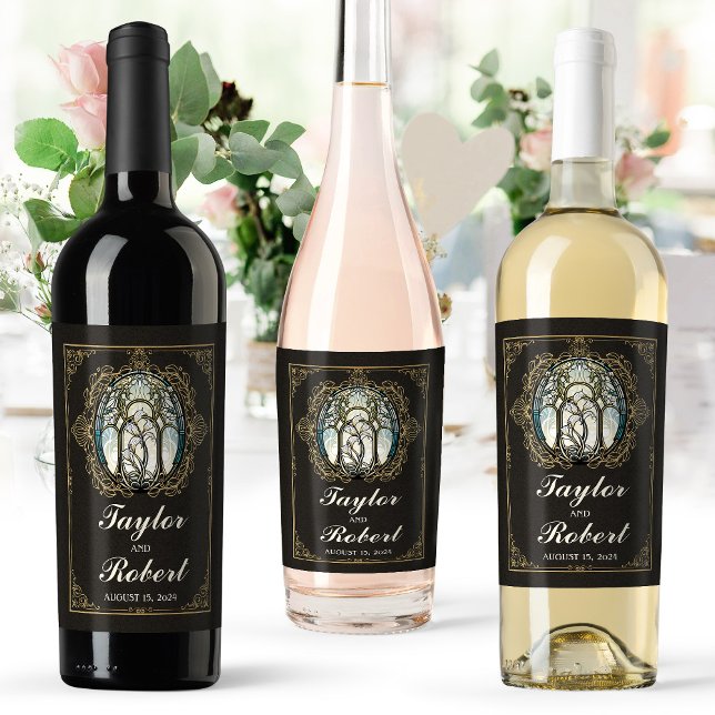 Étiquette de vin de mariage Art Nouveau Vitrail (Créateur téléchargé)