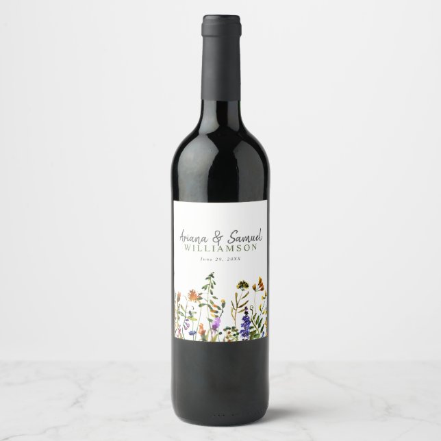 Étiquette de vin de mariage aux fleurs sauvages aq (Devant)