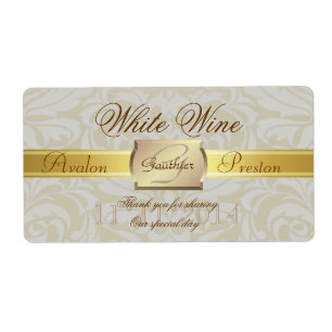 Étiquette de vin de mariage de monogramme d'or de