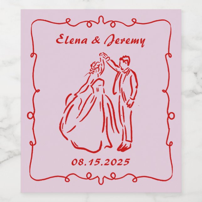 Étiquette de vin de mariage dessinée à la main ros (Étiquettes simples)