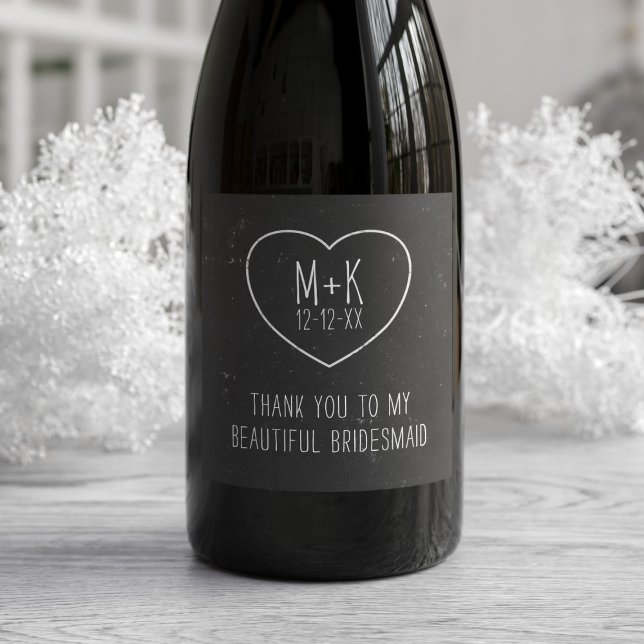 Étiquette de vin de Merci Black and White (You can thank any member of your beautiful wedding party. Just add your details)