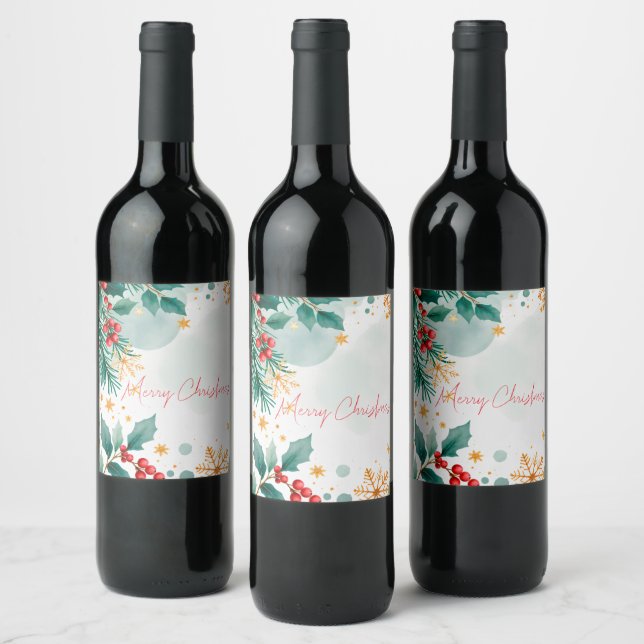 Étiquette de vin de Noël à l'aquarelle – Élégante (Bouteilles)