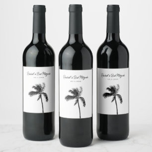 Étiquette de vin de palmier noir et blanc personna