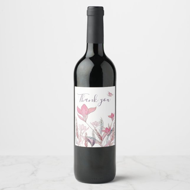 Étiquette de vin de remerciement floral aquarelle  (Devant)
