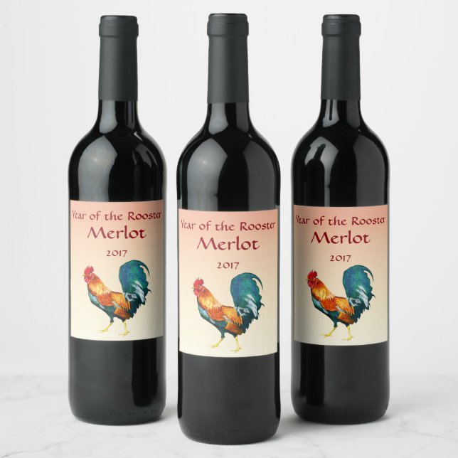 Étiquette de vin d'Oiseau de coq rouge (Bouteilles)