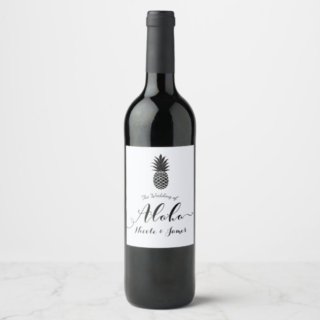 Étiquette de vin élégante ananas tropical noir bla (Devant)