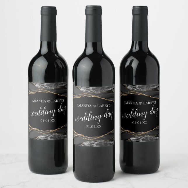 Étiquette de vin en marbre d'agate noir et or (Bouteilles)