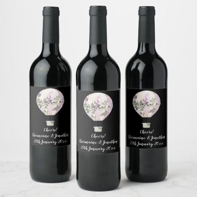 ÉTIQUETTE DE VIN EN MONTGOLFIÈRE LILAS NOIR (Bouteilles)