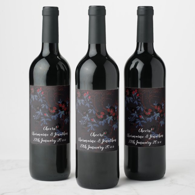 ÉTIQUETTE DE VIN FLEUR DE CERISIER ROUGE BLEU NOIR (Bouteilles)