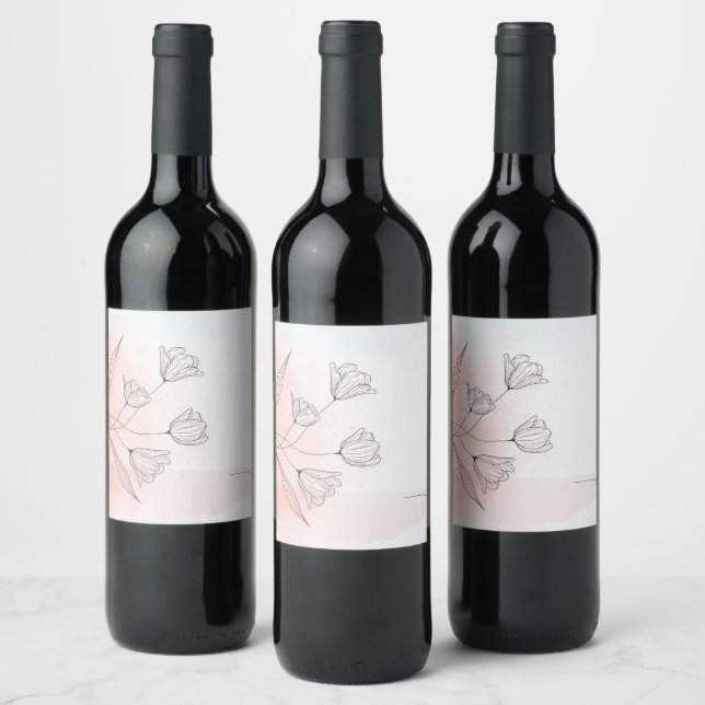 Étiquette de vin floral aquarelle rose romantique  (Bouteilles)