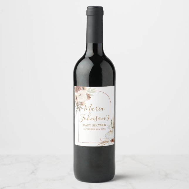 Étiquette de vin floral de citrouille blanche Boho (Devant)