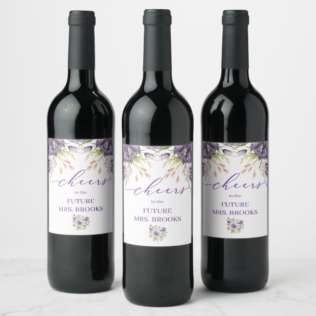 Étiquette de vin floral pourpre (Bouteilles)