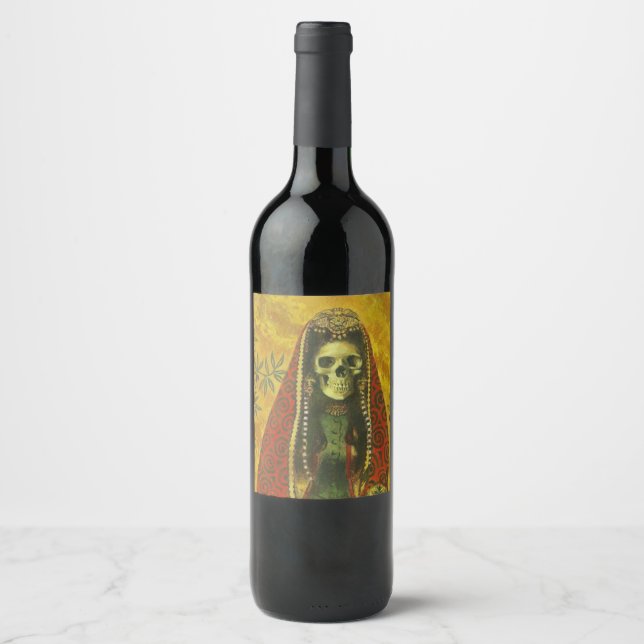Étiquette de vin gothique décoratif squelette (Devant)