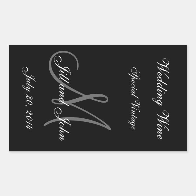 Étiquette de vin mariage avec Monogramme, Noms et  (Devant)