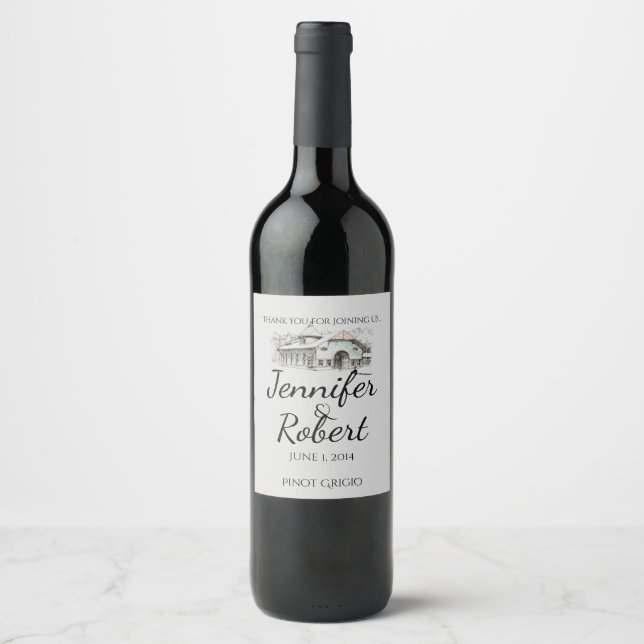 Étiquette de vin Mariage campagnard de croquis (Devant)
