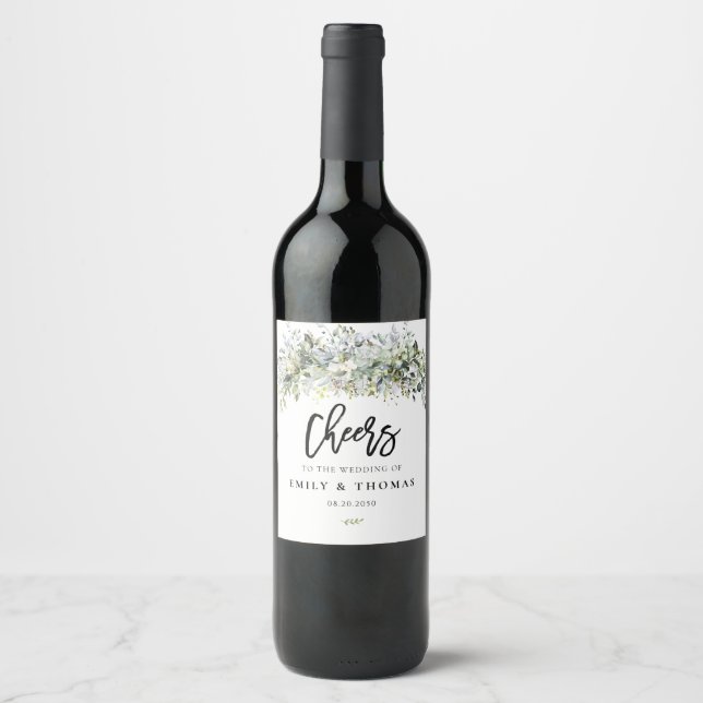 Étiquette de vin Mariage Eucalyptus Floral (Devant)