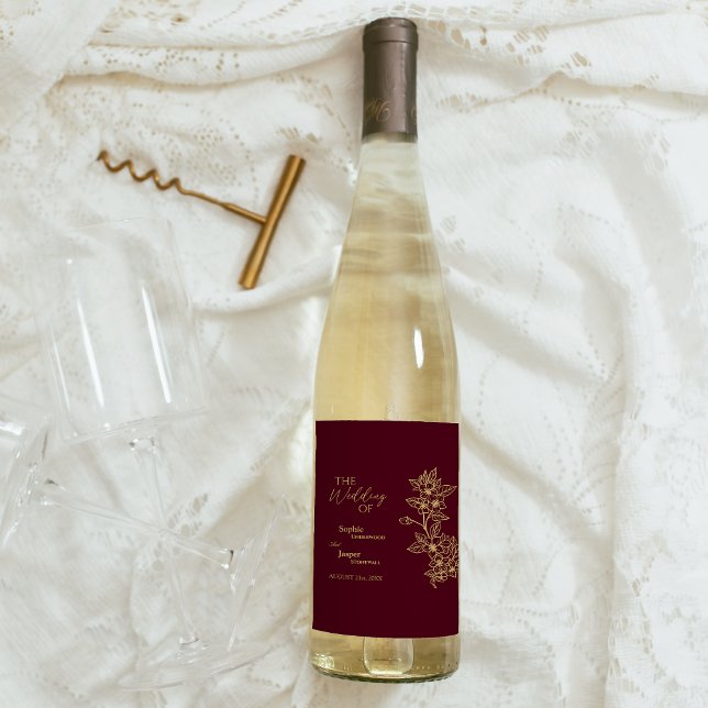 Étiquette de vin Mariage Floral d'or de Bourgogne (Créateur téléchargé)