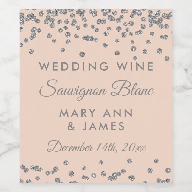 Étiquette de vin mariage Parties scintillant argen (Étiquettes simples)