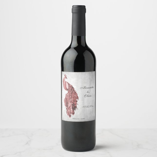 Étiquette de vin Mariage Peacock Rouge (Devant)