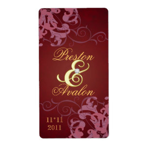 Étiquette de vin Mariage Red Swirl or bijoux