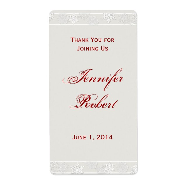 Étiquette de vin Mariage Silver et White Snowflake (Devant)