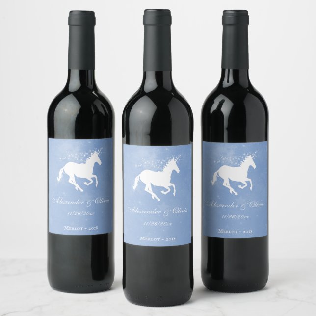 Étiquette de vin Mariage Unicorne Bleu (Bouteilles)