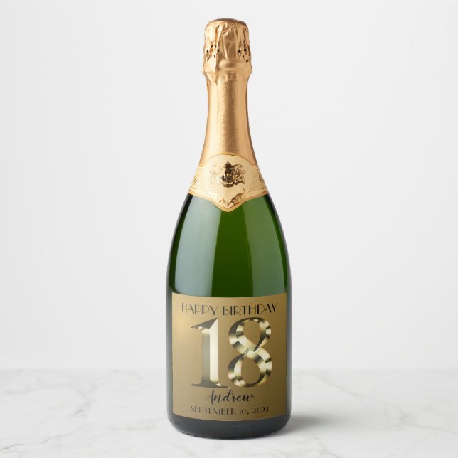 Étiquette de vin métallique en or 18e anniversaire (Devant)